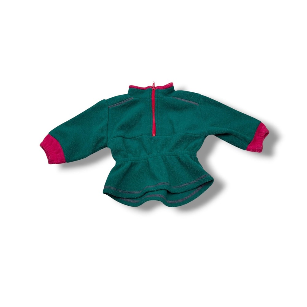 Basic Editions Vintage Fleece Pullover 12M Teal Pink 1/4 Zip Peplum Long Sleeve